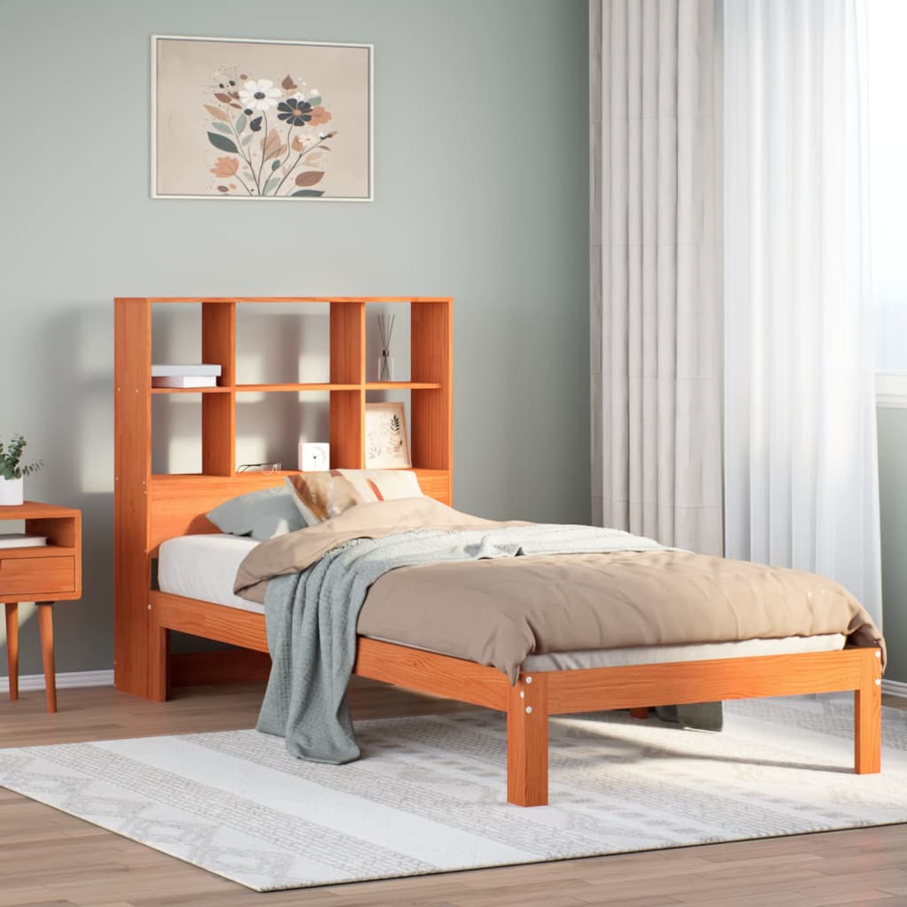 Krevet s regalom za knjige bez madraca 75 x 190 cm od borovine