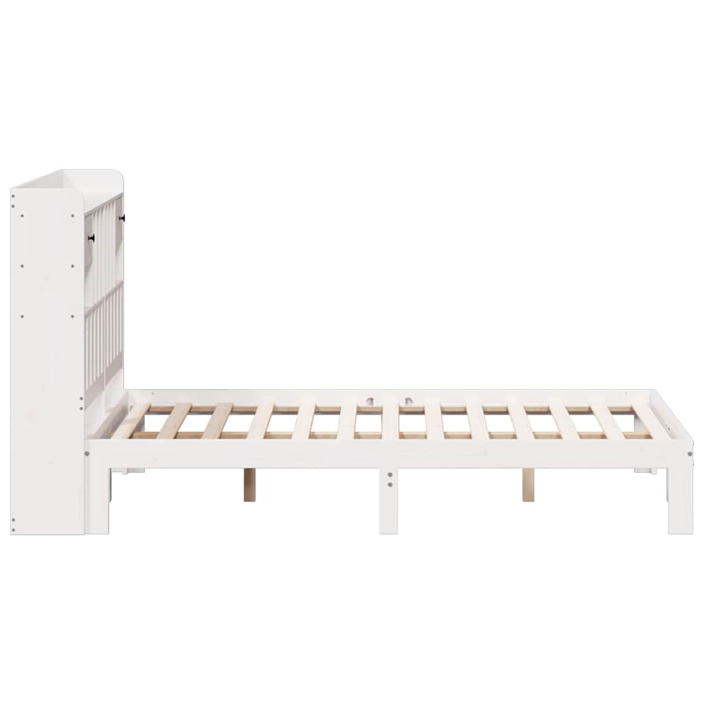 Krevet s regalom z knjige bez madraca bijeli 135x190cm borovina