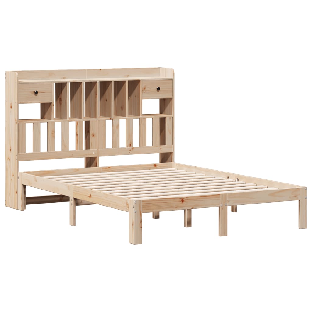 Krevet s regalom za knjige bez madraca 140x190 cm od borovine