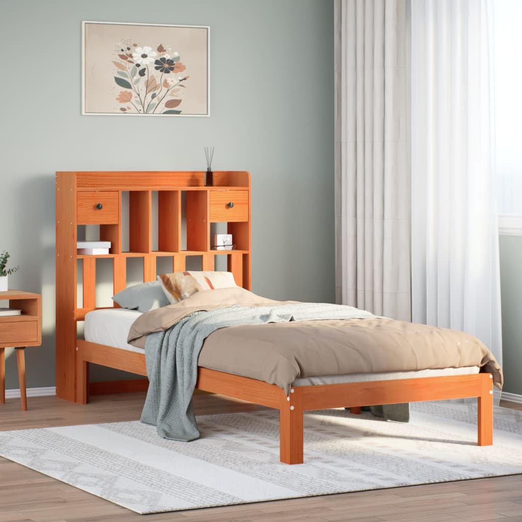 Krevet s regalom za knjige bez madraca 100 x 200 cm od borovine