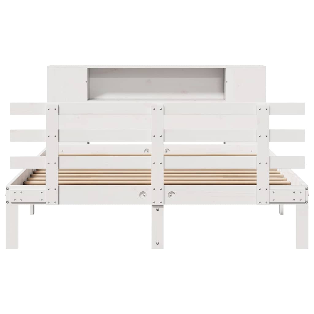 Krevet s regalom z knjige bez madraca bijeli 135x190cm borovina