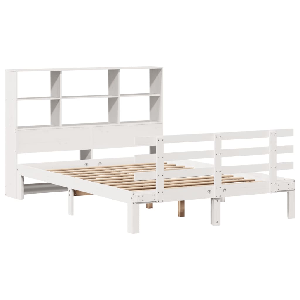 Krevet s regalom z knjige bez madraca bijeli 140x190cm borovina
