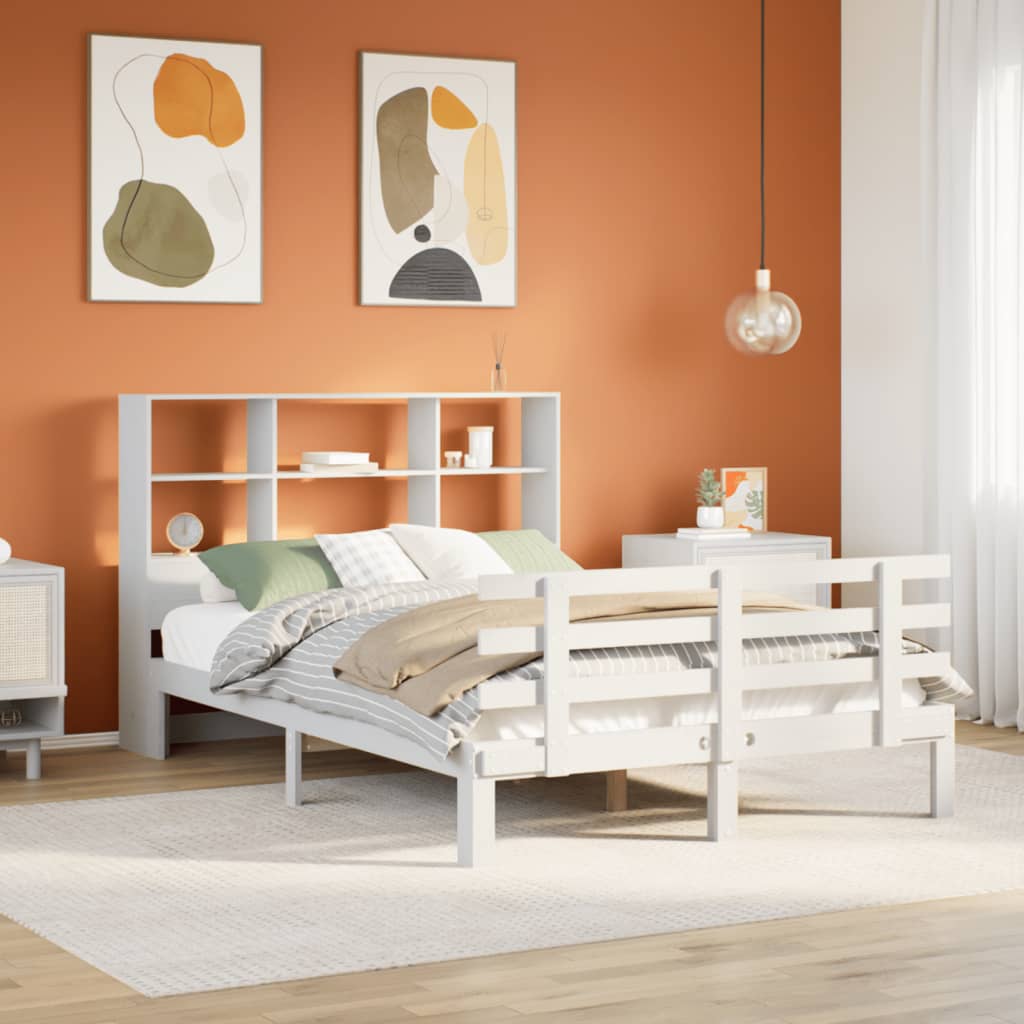 Krevet s regalom z knjige bez madraca bijeli 140x190cm borovina