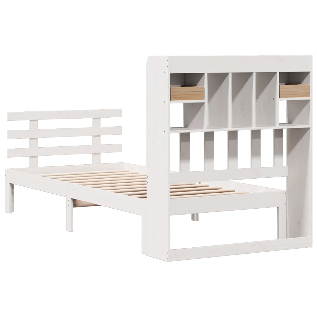 Krevet s regalom za knjige bez madraca bijeli 90x190cm borovina