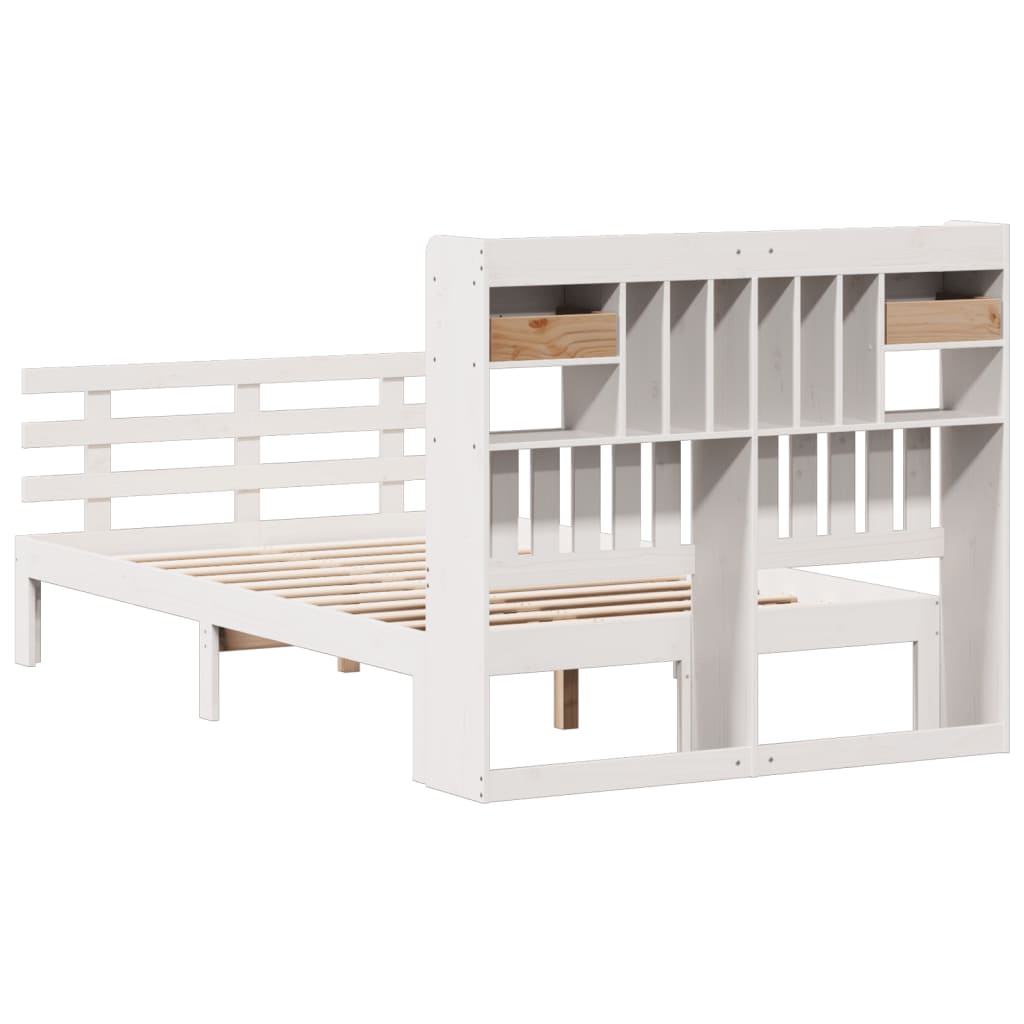 Krevet s regalom z knjige bez madraca bijeli 135x190cm borovina