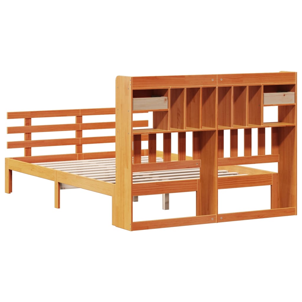 Krevet s regalom za knjige bez madraca 140 x 190 cm od borovine