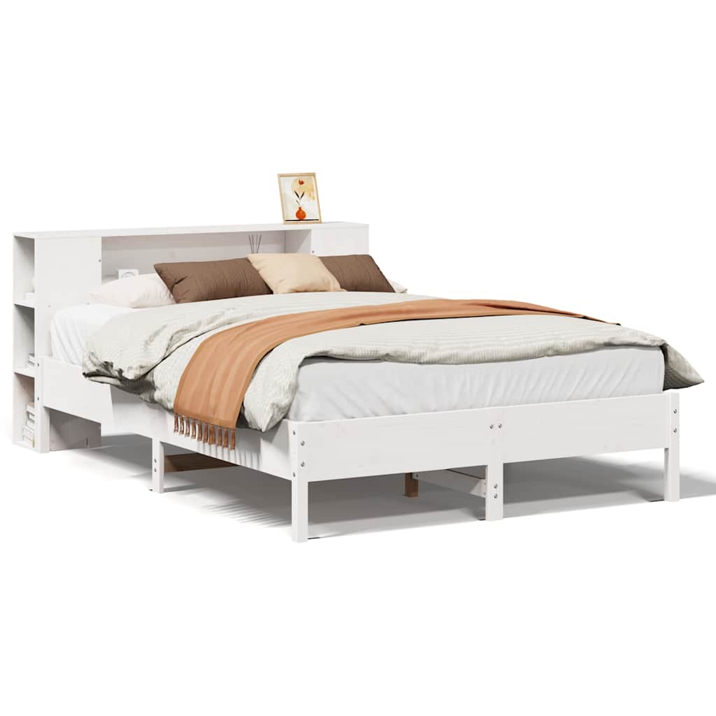 Krevet s regalom z knjige bez madraca bijeli 135x190cm borovina