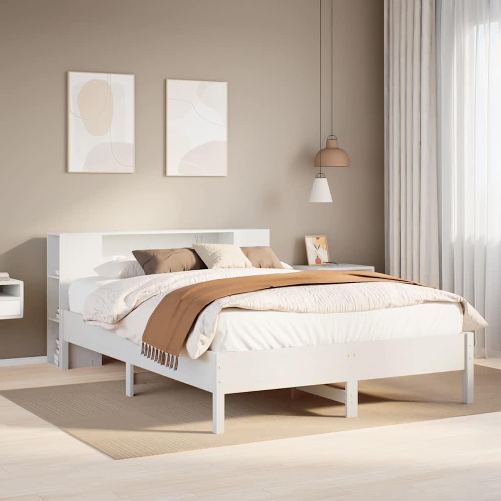 Krevet s regalom z knjige bez madraca bijeli 135x190cm borovina