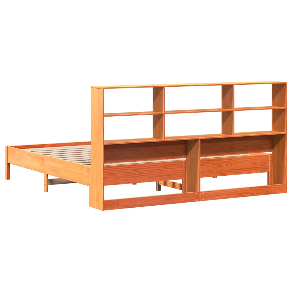 Krevet s regalom za knjige bez madraca 200x200 cm od borovine