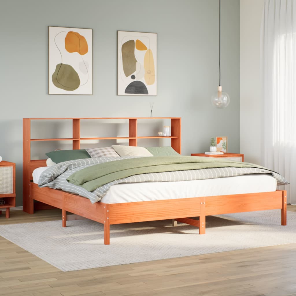 Krevet s regalom za knjige bez madraca 200x200 cm od borovine