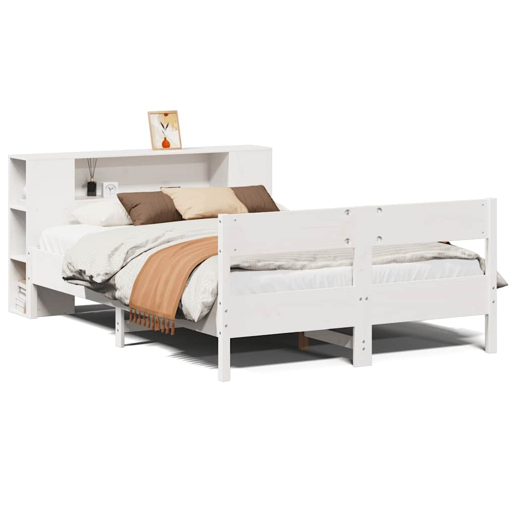 Krevet s regalom z knjige bez madraca bijeli 140x190cm borovina