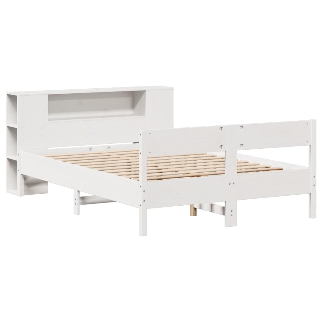Krevet s regalom z knjige bez madraca bijeli 135x190cm borovina