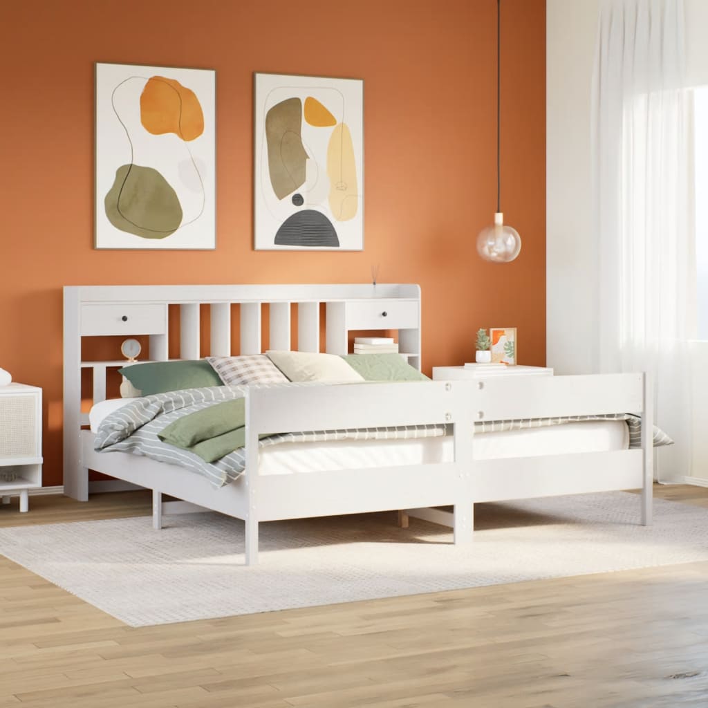 Krevet s regalom z knjige bez madraca bijeli 180x200cm borovina