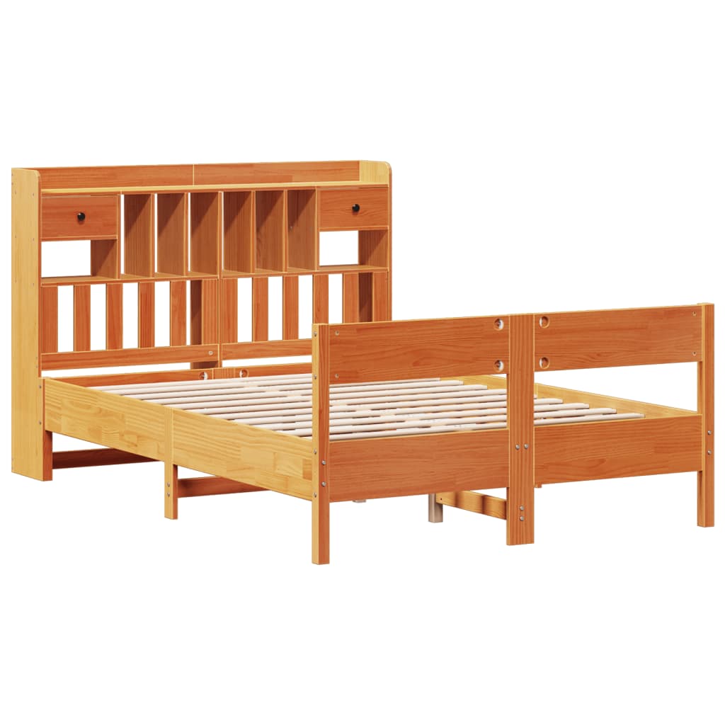 Krevet s regalom za knjige bez madraca 140 x 190 cm od borovine