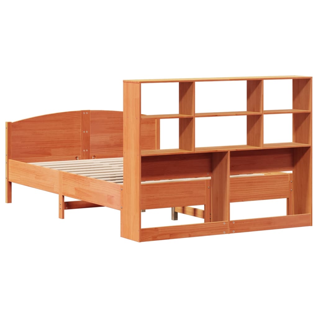 Krevet s regalom za knjige bez madraca 135 x 190 cm od borovine