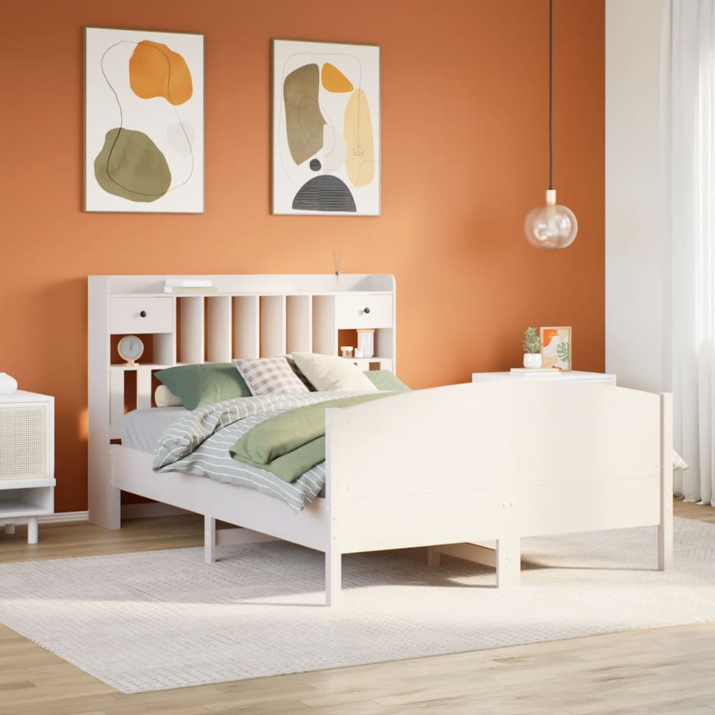 Krevet s regalom z knjige bez madraca bijeli 150x200cm borovina