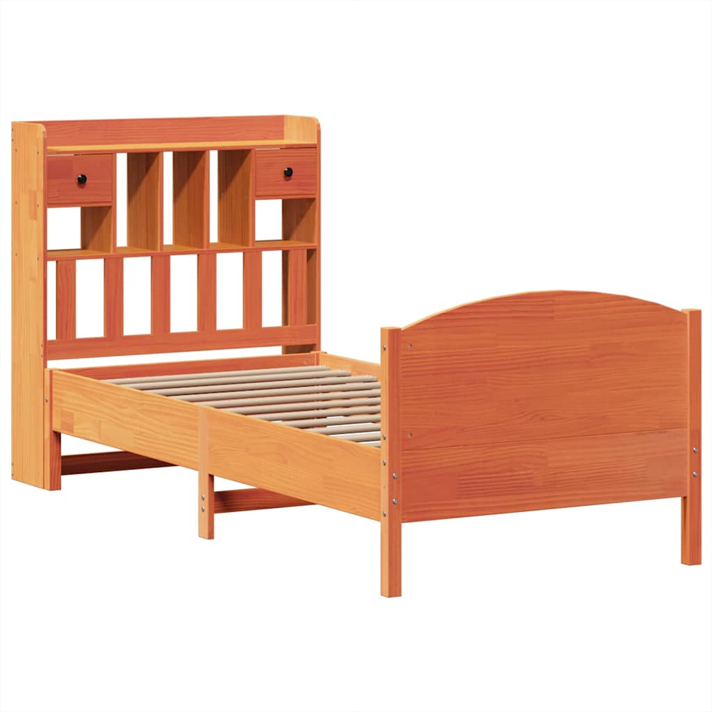 Krevet s regalom za knjige bez madraca 75 x 190 cm od borovine