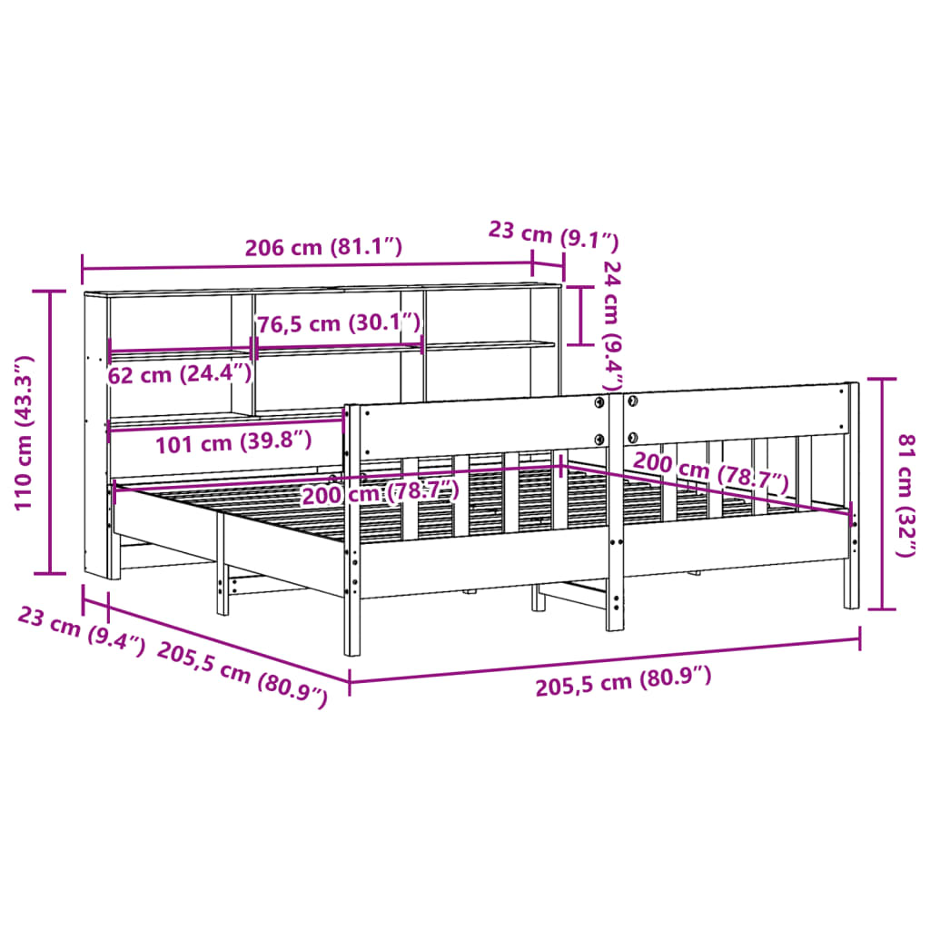 Okvir kreveta bez madraca voštano smeđi 200x200 cm od borovine