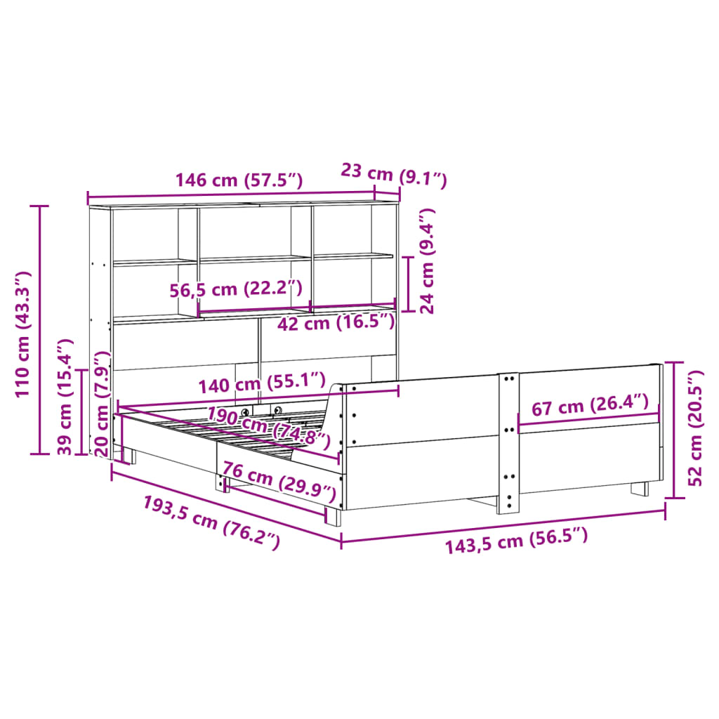 Okvir kreveta bez madraca bijeli 140 x 190 cm masivna borovina