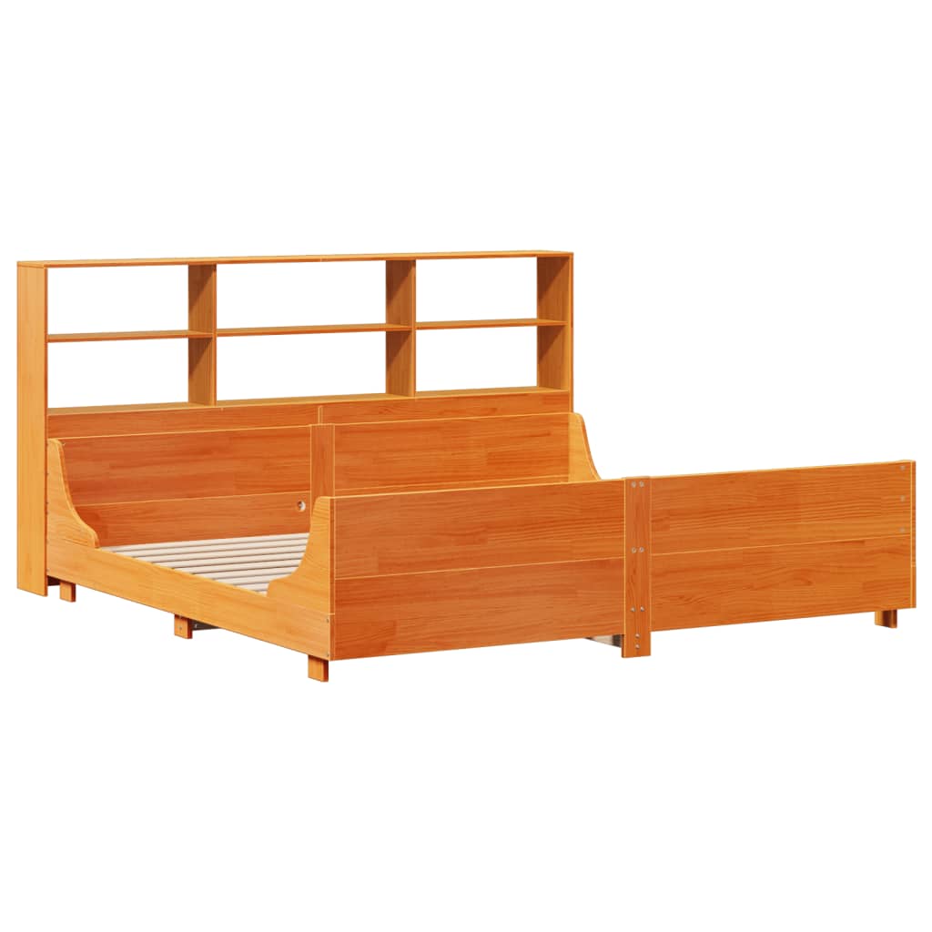 Krevet s regalom za knjige bez madraca 200x200 cm masivno drvo