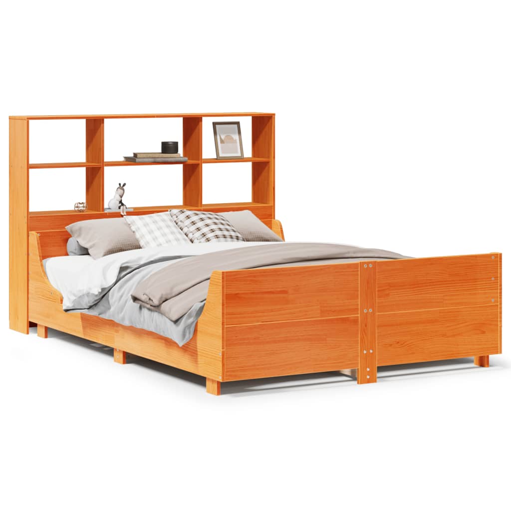 Krevet s regalom za knjige bez madraca 135x190 cm masivno drvo