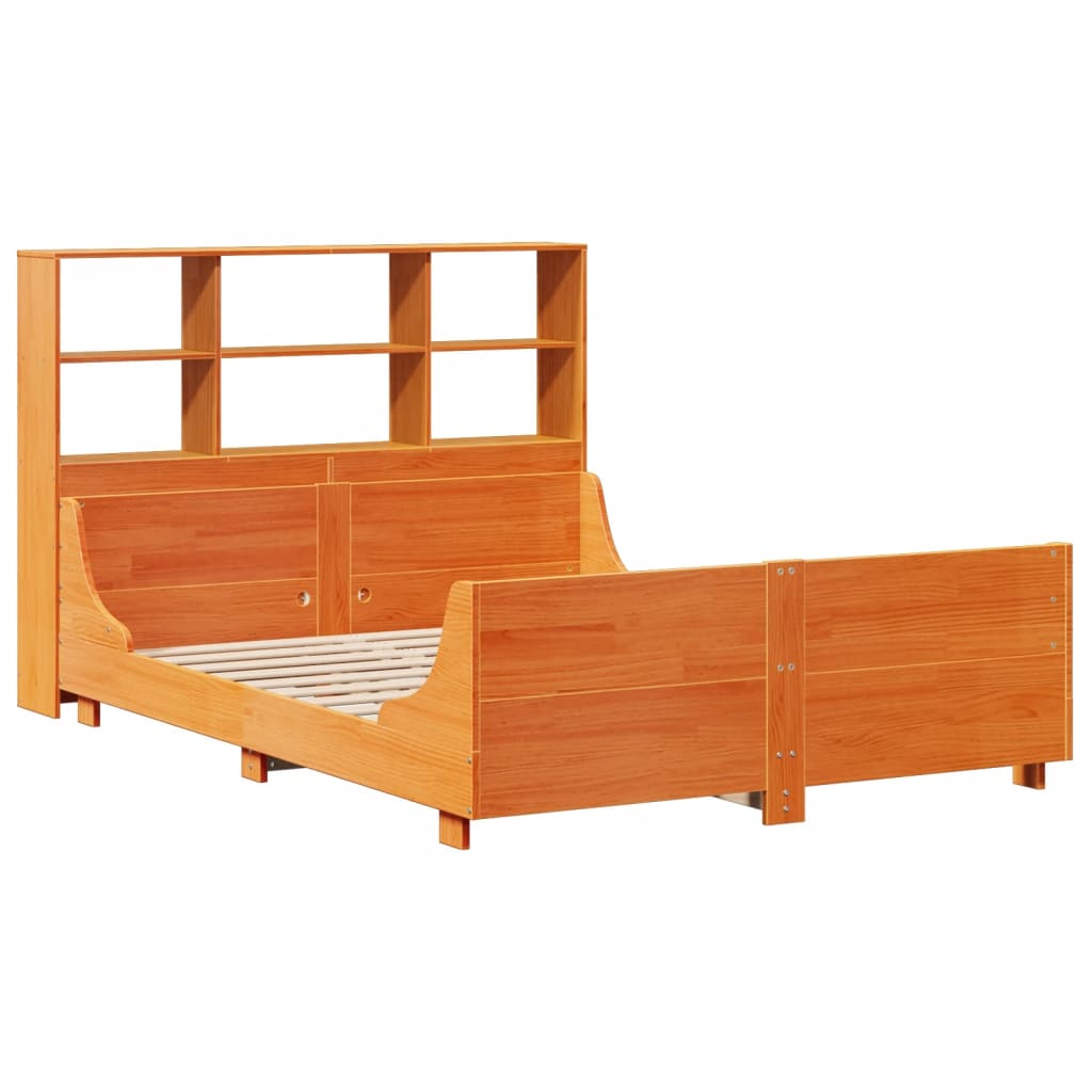 Krevet s regalom za knjige bez madraca 135x190 cm masivno drvo
