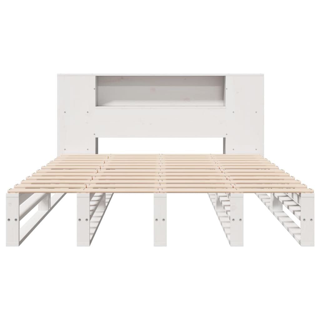 Krevet s regalom za knjige bez madraca bijeli 135x190cm od drva