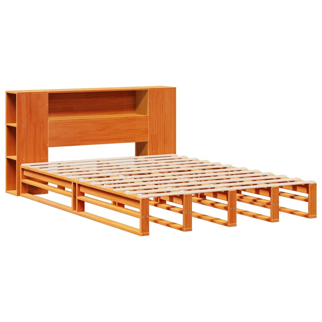 Krevet s regalom za knjige bez madraca 135x190 cm masivno drvo