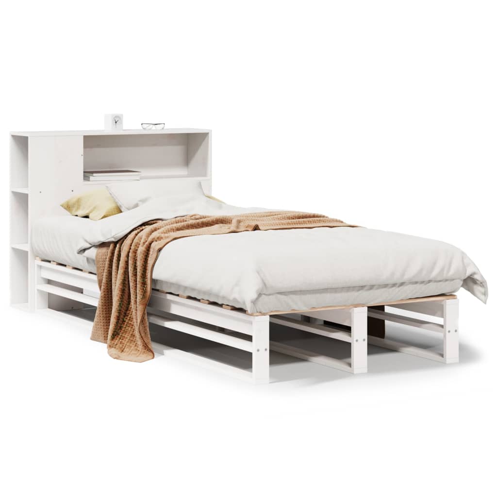 Krevet s regalom za knjige bez madraca bijeli 75x190 cm od drva