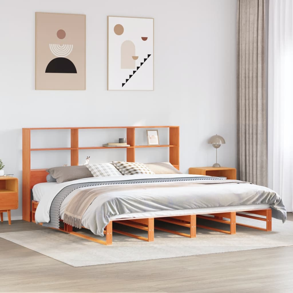 Krevet s regalom za knjige bez madraca 200x200 cm masivno drvo