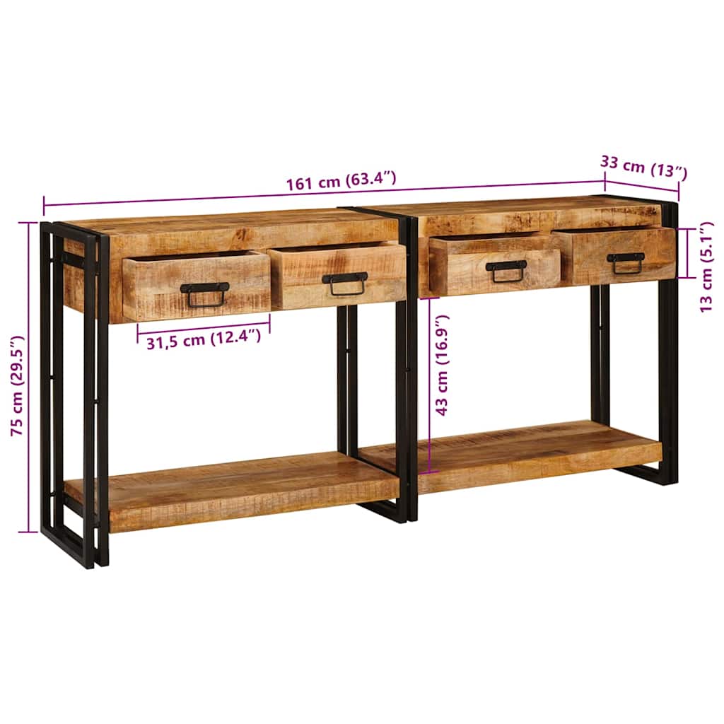Konzolni stolovi 2 pcs Smeđa 161 x 33 x 75 cm Čvrsto drvo manga