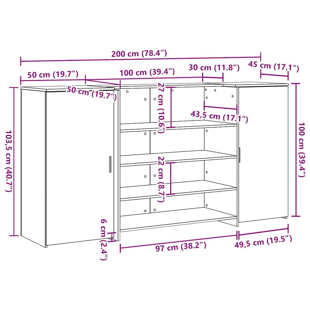 Recepcijski stol crni hrast 200x50x103,5 cm inženjerski drvo