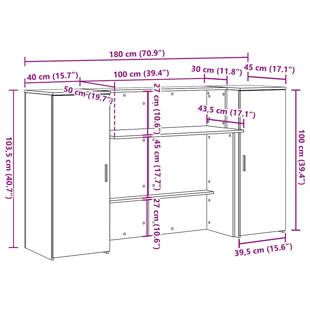 Recepcijski stol Crni hrast 180x50x103,5 cm Inženirsko drvo