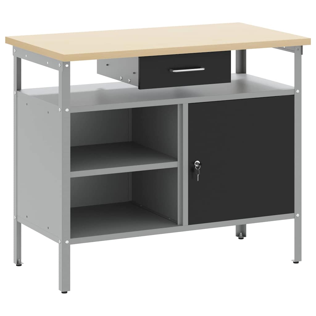 Radni stol s ladicama s policom Crna i Siva 100 x 55 x 85 cm