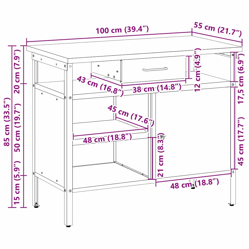 Radni stol s ladicama s policom Crna i Siva 100 x 55 x 85 cm