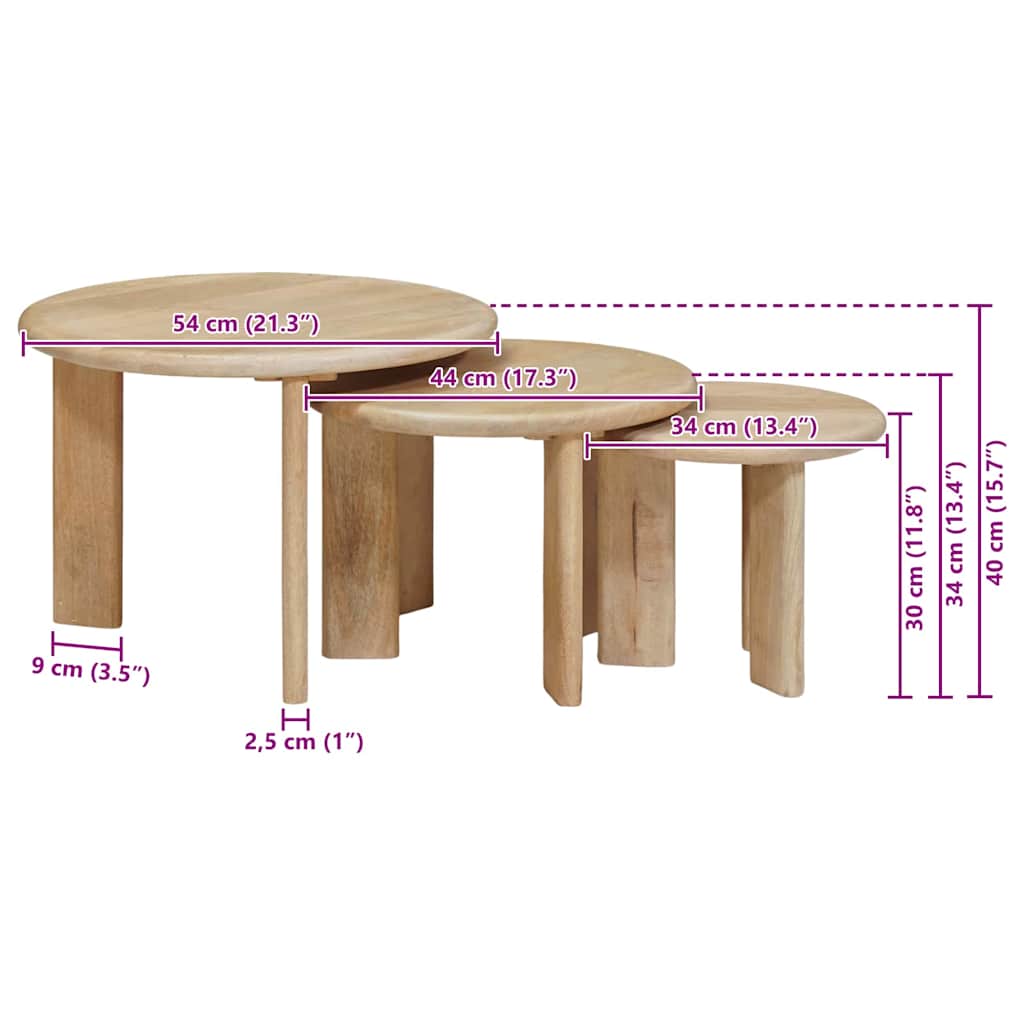 Stolovi za kavu na sklapanje 3 pcs Crna Čvrsto drvo manga