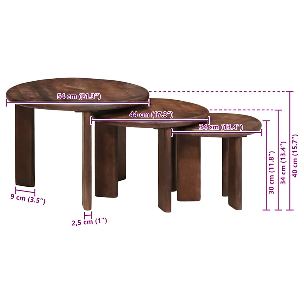 Stolovi za kavu na sklapanje 3 pcs Čvrsto drvo manga
