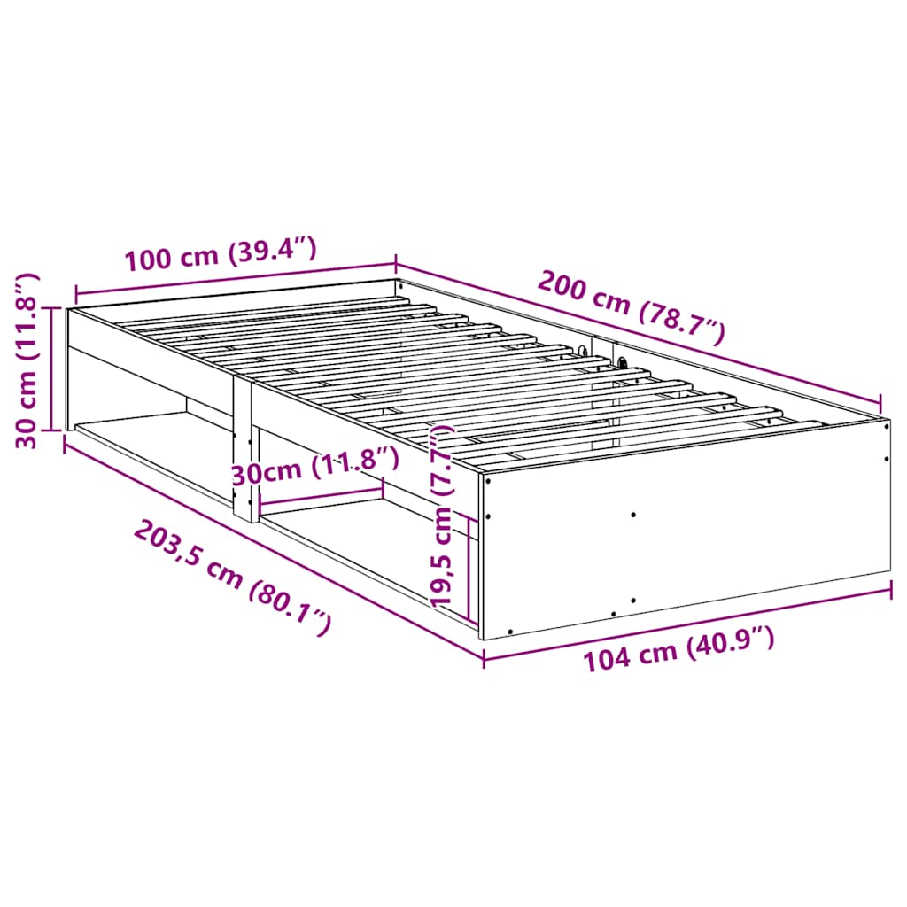 Dnevni krevet bez madraca 100x200 cm puno drvo bor