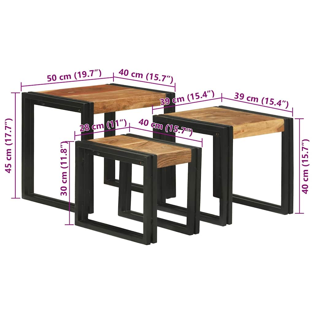 Stol za slaganje 3 pcs Masivno drvo akacije i metal