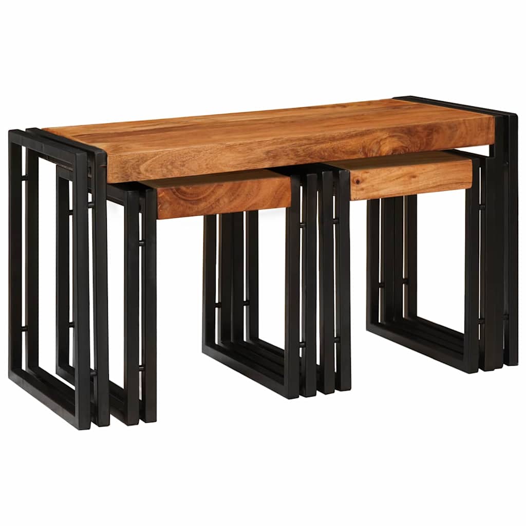 Stol za slaganje 3 pcs Masivno drvo akacije i metal