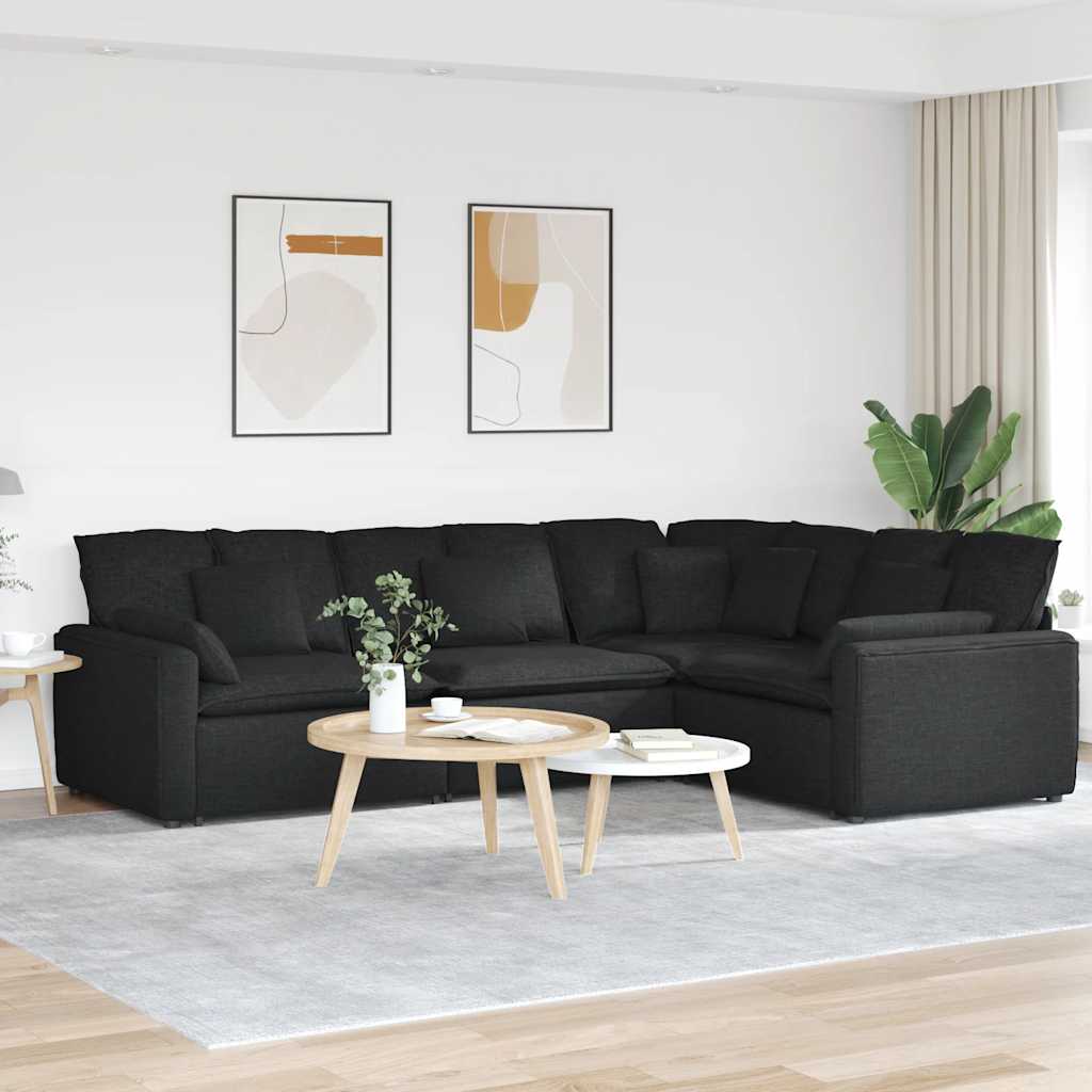 Modularna sofa s jastucima, tkanina, crna