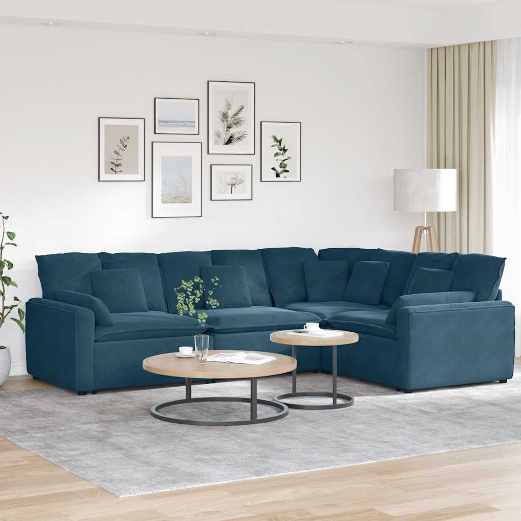 Modularna sofa s jastucima, plava baršunasta