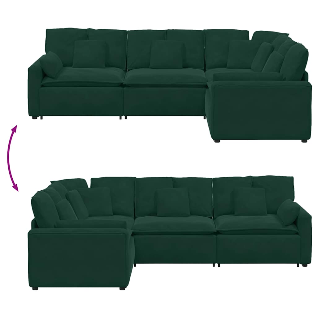 Modularna sofa s jastucima, baršunasta tamnozelena
