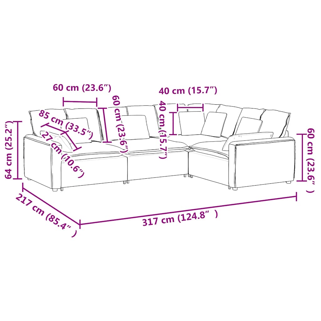 Modularna sofa s jastucima, korduro tkanina, tamno siva