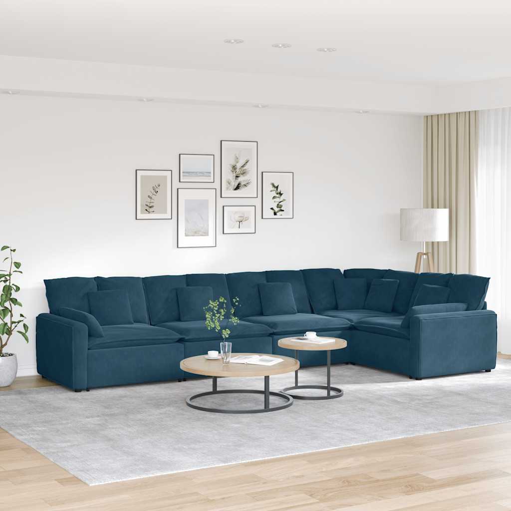 Modularna sofa s jastucima, plava baršunasta