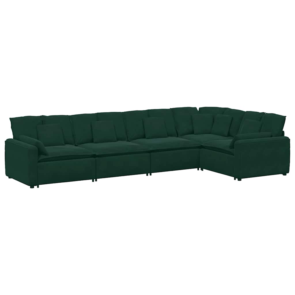 Modularna sofa s jastucima, baršunasta tamnozelena