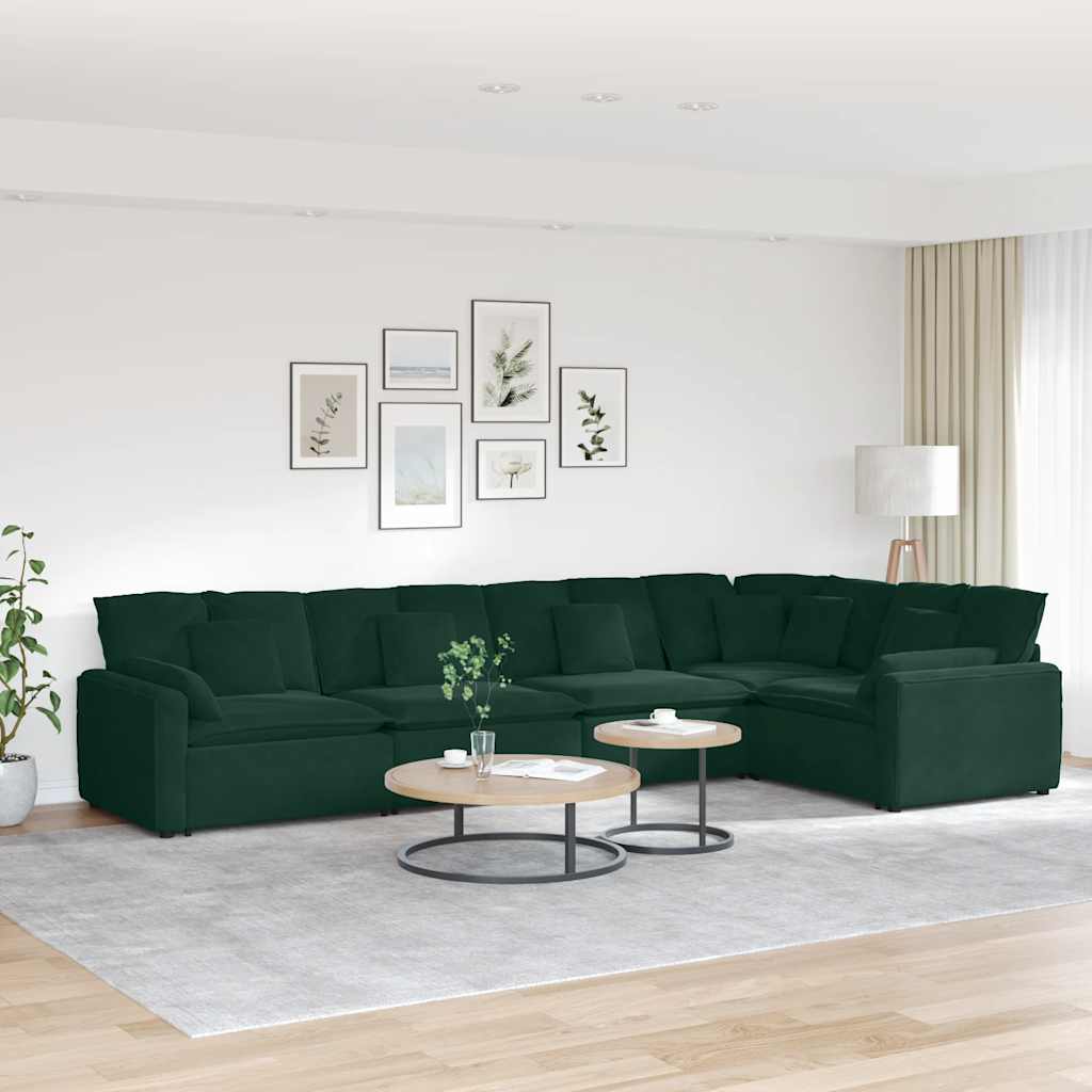 Modularna sofa s jastucima, baršunasta tamnozelena