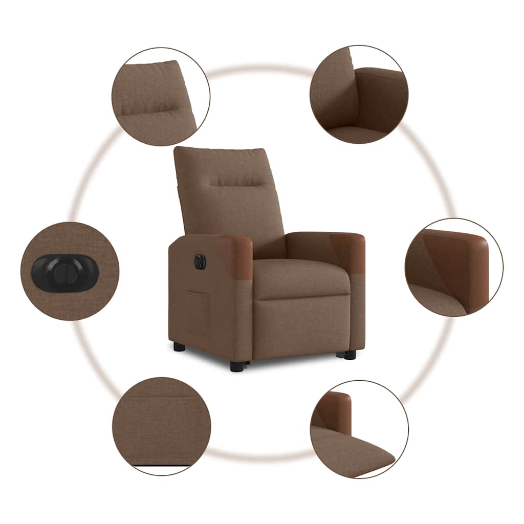 Električni naslonjač na podizanje od tkanine smeđi