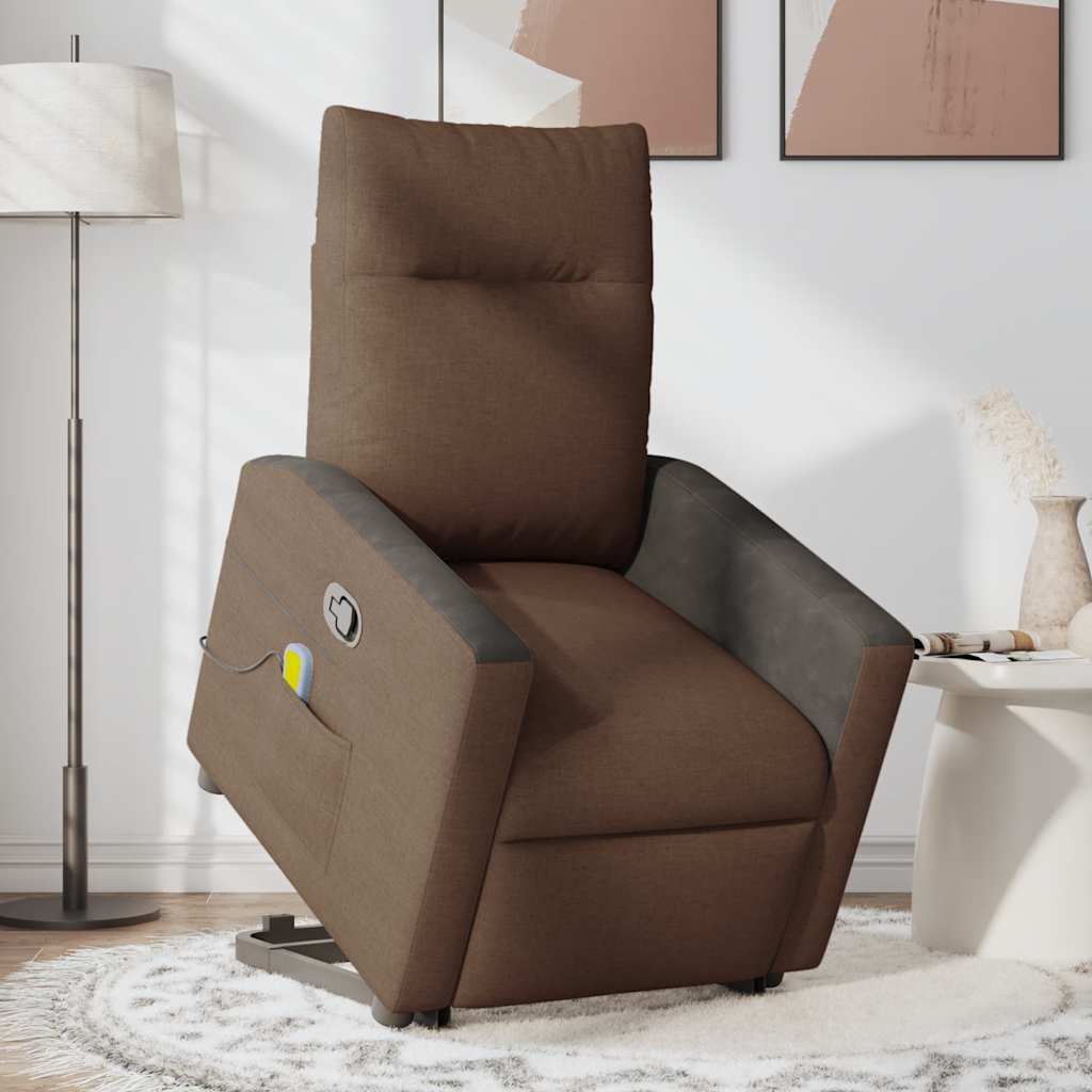 Masažni naslonjač na podizanje od tkanine smeđi