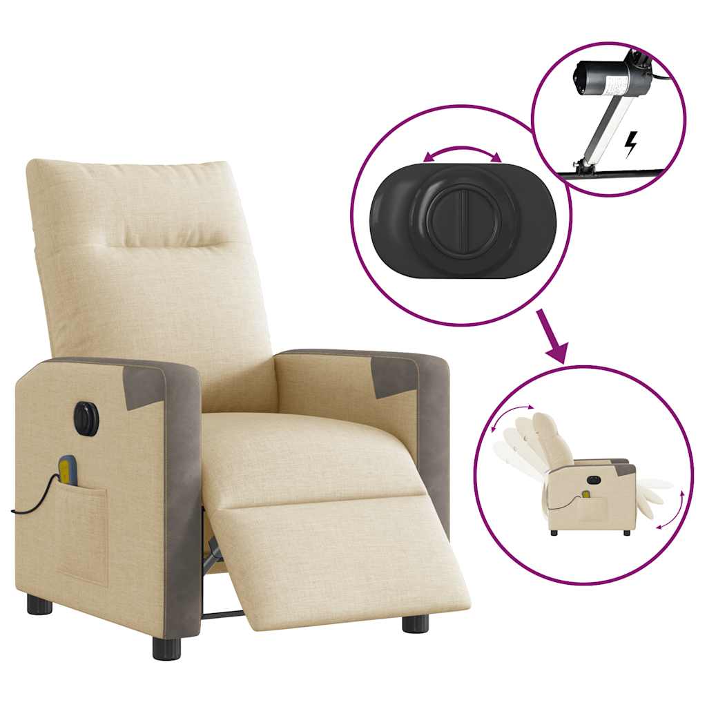 Električni masažni naslonjač od tkanine krem